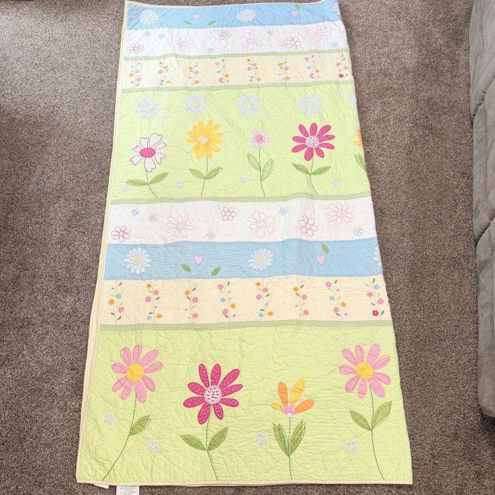 Pottery Barn Kids Floral Daisy Garden Quilt Comforter 2 Shams Full Queen 86 x 86 - Picture 3 of 11